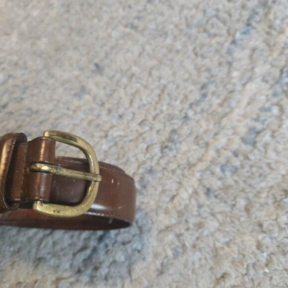 Vintage COACH Belt  Mens 34 Brown Cowhide Polished Leather Brass Buckle - Picture 1 of 8